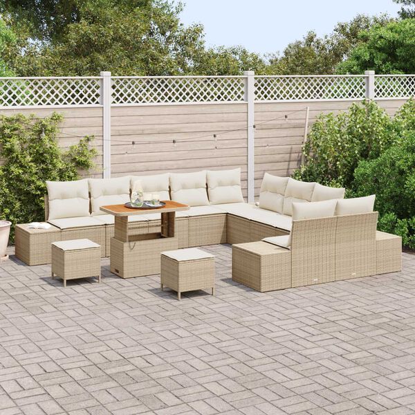 vidaXL Tuinbankenset met kussen 13 pcs Beige poly rattan