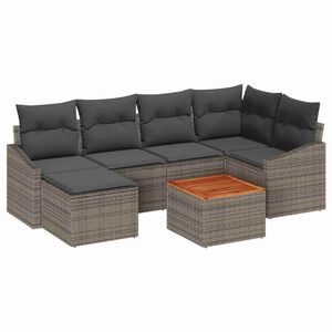 vidaXL Tuinbankenset met opslag 7 pcs Grijs poly rattan