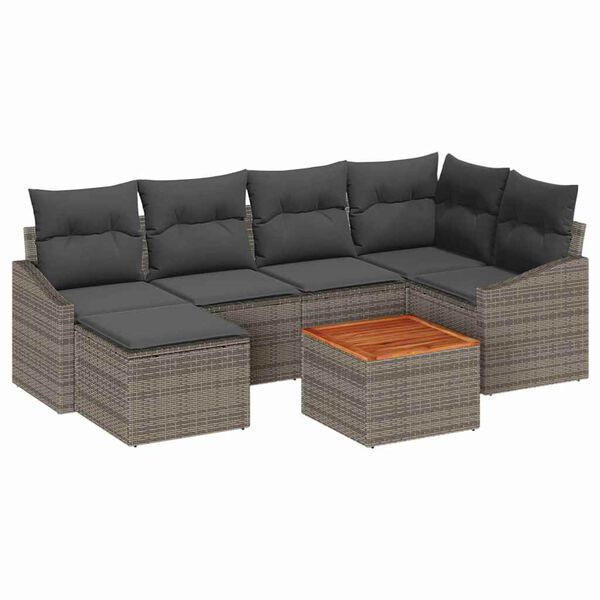 vidaXL Tuinbankenset met opslag 7 pcs Grijs poly rattan