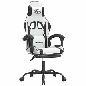 vidaXL Gamestoel draaibaar met voetensteun kunstleer zwart en wit
