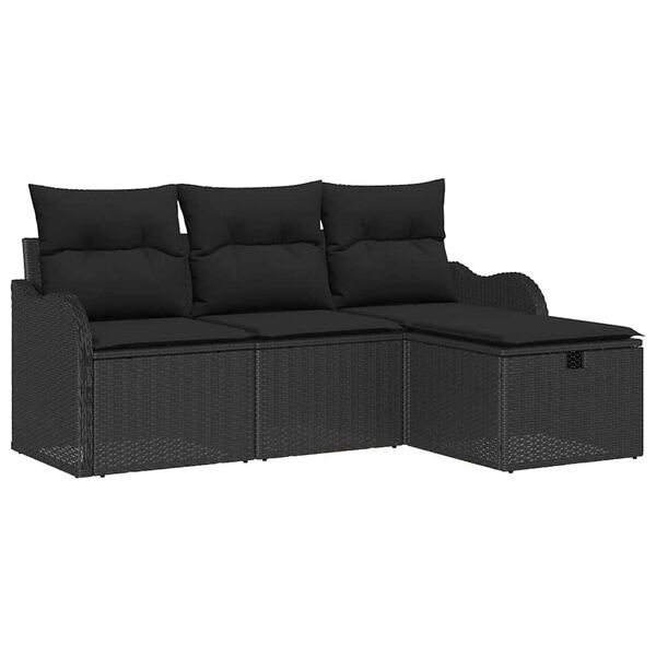 vidaXL Tuin Sofa Set met kussen met opslag 4 pcs Zwart poly rattan