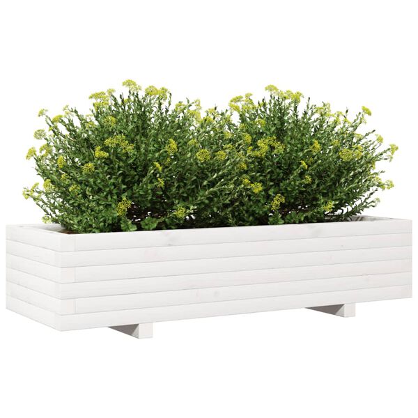vidaXL Plantenbak 110x40x26,5 cm massief grenenhout wit