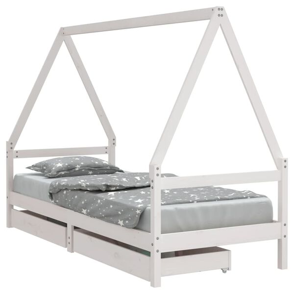 vidaXL Kinderbedframe met lades 80x200 cm massief grenenhout wit