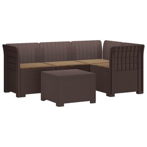 vidaXL 4-Persoons Tuinbank met Kussens Rieten Look PP Bruin