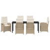 vidaXL Tuin eettafelset met kussen 7 pcs Beige poly rattan