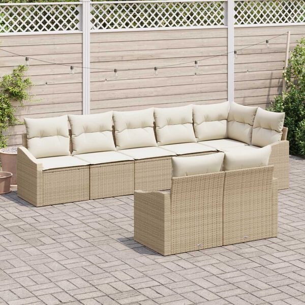 vidaXL Tuinbankenset met kussen 8 pcs Beige en Wit poly rattan
