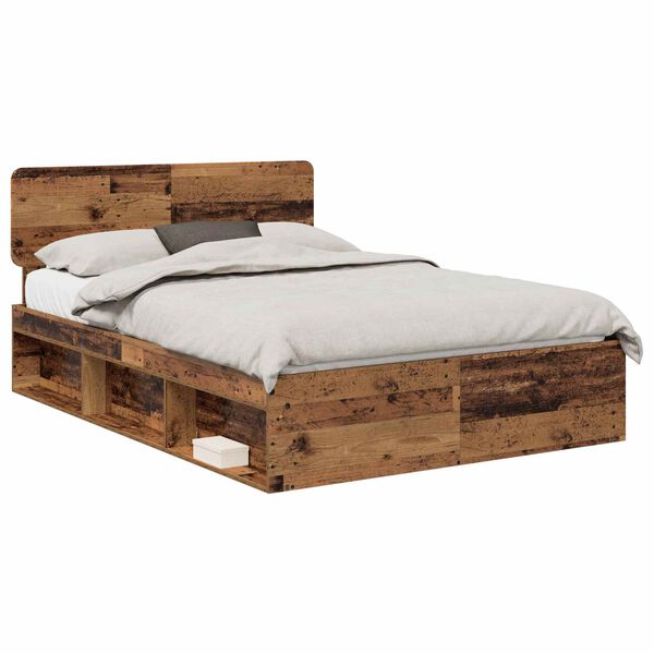 vidaXL Bedframe met hoofdeinde Oudhout 160 x 200 cm Massief grenenhout