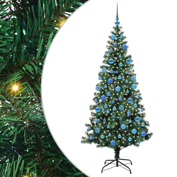 vidaXL Kunstmatig Voorverlicht Kerstboom Groen 180 cm PVC en Metaal