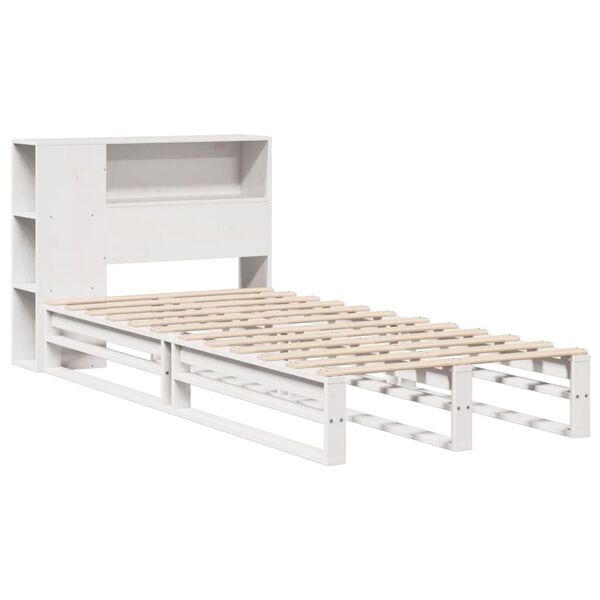 vidaXL Bed met boekenkast zonder matras massief hout wit 75x190 cm