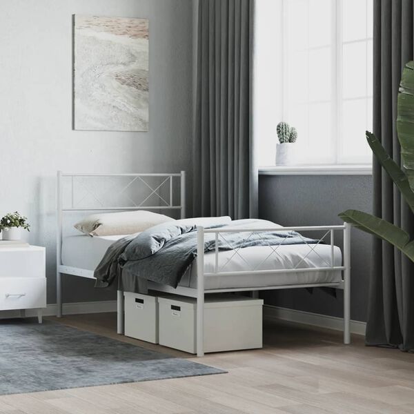 vidaXL Bedframe met hoofd- en voeteneinde metaal wit 80x200 cm