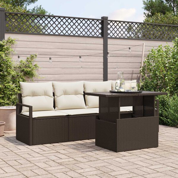 vidaXL Tuin Sofa Set met opslag met kussen 5 pcs Bruin poly rattan