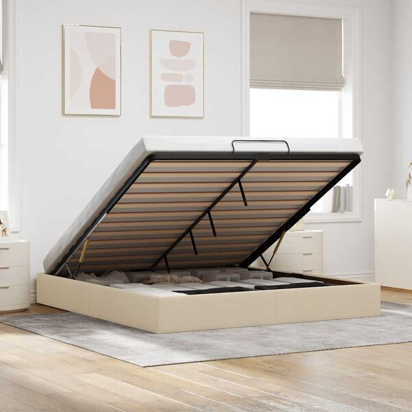 vidaXL Bedframe zonder matras 160x200 cm stof cr&egrave;mekleurig