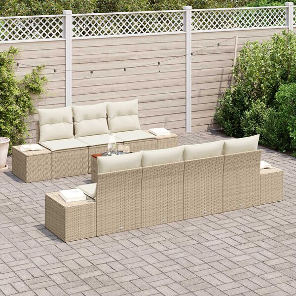 vidaXL Tuinbankenset met kussen 8 pcs Beige poly rattan