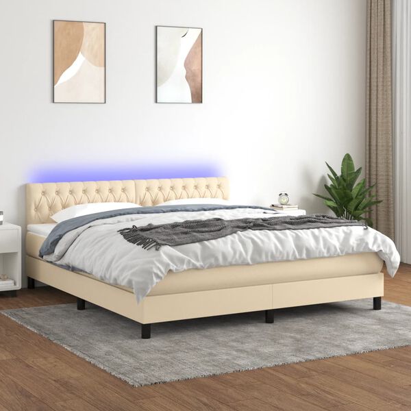 vidaXL Boxspring met matras en LED stof cr&egrave;mekleurig 160x200 cm