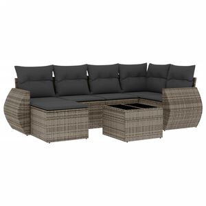 vidaXL 7-delige Loungeset met kussens poly rattan grijs