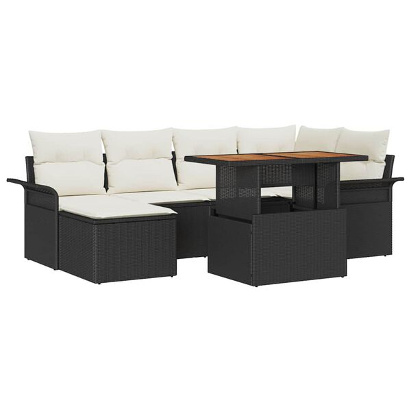 vidaXL Tuin Sofa Set met kussen 7 pcs Zwart en cr&egrave;me