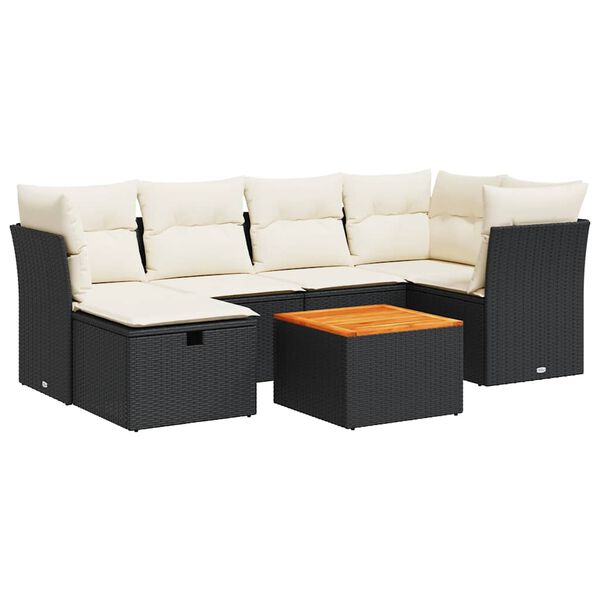 vidaXL 7-delige Loungeset met kussens poly rattan zwart