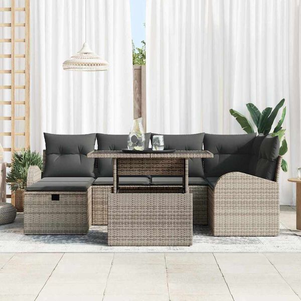 vidaXL Tuin Sofa Set met kussen met opslag 7 pcs Grijs Poly riet