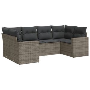 vidaXL 6-delige Loungeset met kussens poly rattan grijs