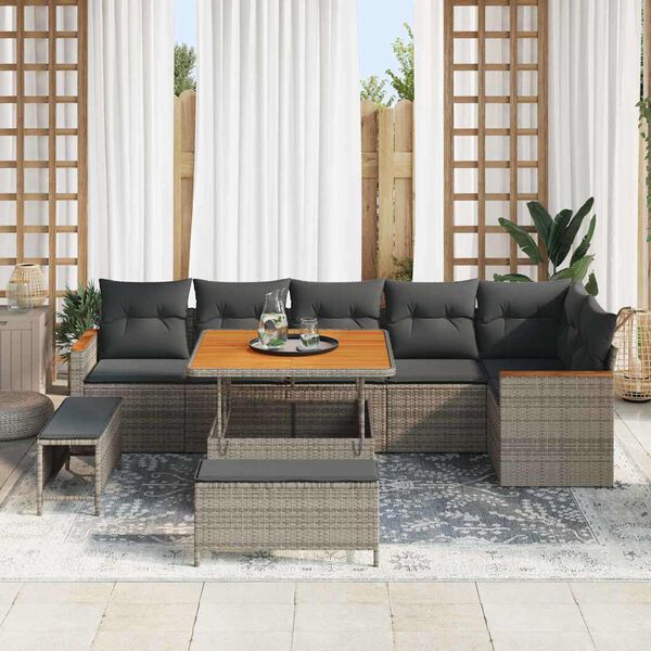 vidaXL Tuin Sofa Set met kussen 9 pcs Grijs Poly riet