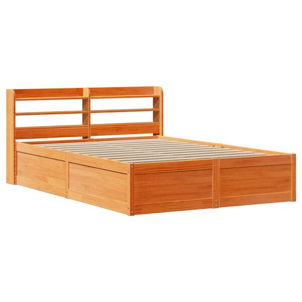 vidaXL Bedframe met hoofdbord massief grenenhout wasbruin 120x190 cm