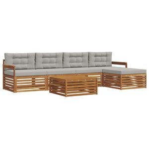 vidaXL Buiten bankenset met kussen 6 pcs Natuurlijk en Lichtgrijs