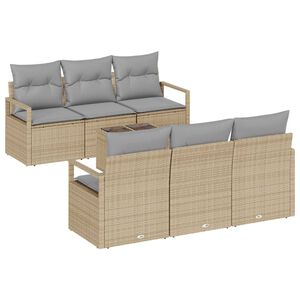 vidaXL Bankstel met kussen 7 pcs Beige en Grijs poly rattan