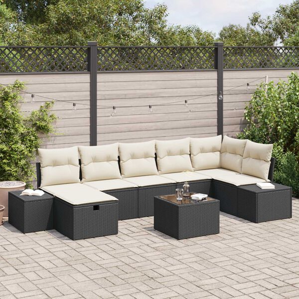 vidaXL Tuin Sofa Set met kussen 8 pcs Zwart poly rattan