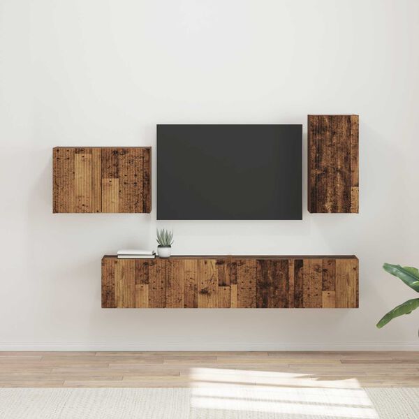 vidaXL TV Wandkast Set Wandgemonteerd 4 pcs Oudhout Bewerkt hout