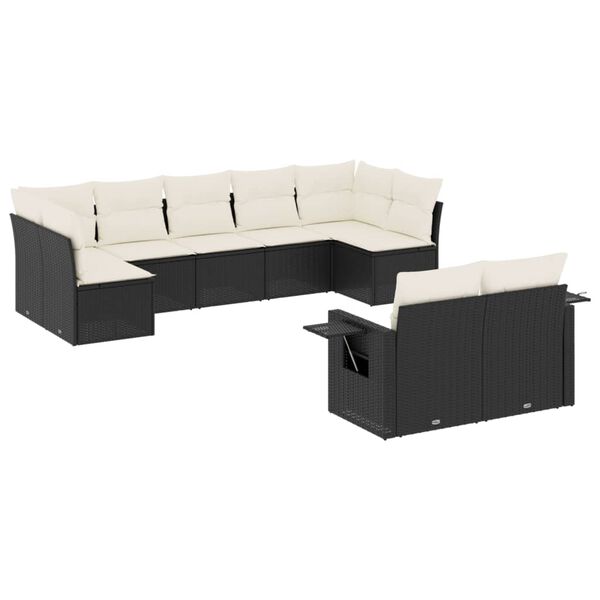 vidaXL 9-delige Loungeset met kussens poly rattan zwart
