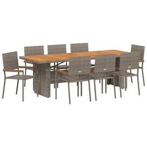 vidaXL Tuin eettafelset 9 pcs Grijs poly rattan