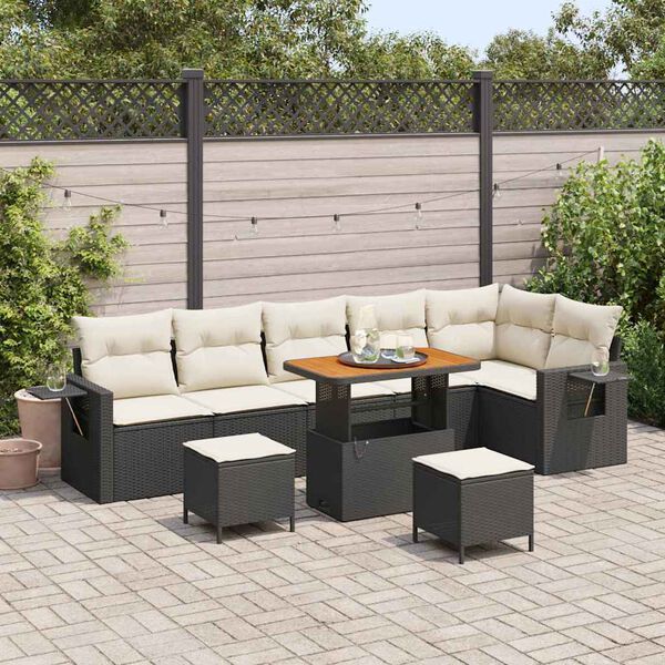 vidaXL Tuinbankenset 9 pcs Zwart poly rattan