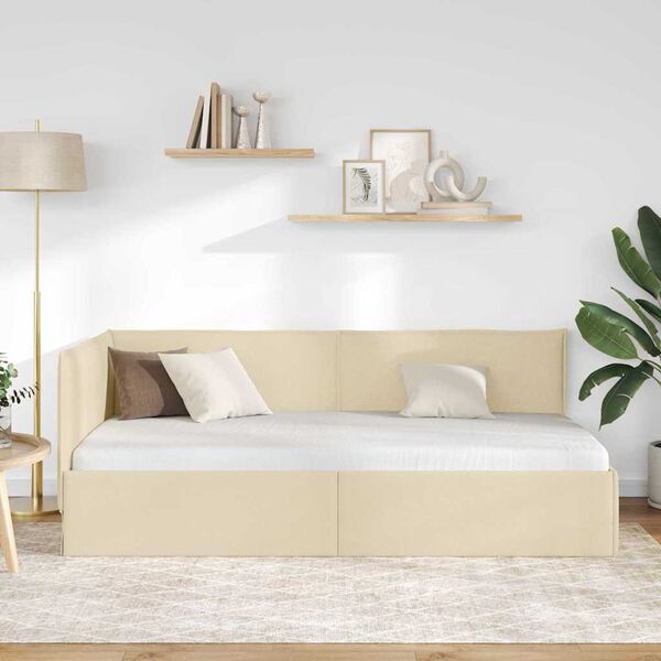 vidaXL Hoekbedframe met hoofdeinde Crème 100 cm x 200 cm Fluweel