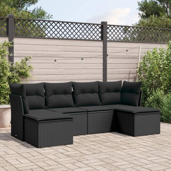 vidaXL 6-delige Loungeset met kussens poly rattan zwart