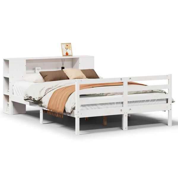 vidaXL Bed met boekenkast zonder matras grenenhout wit 135x190 cm