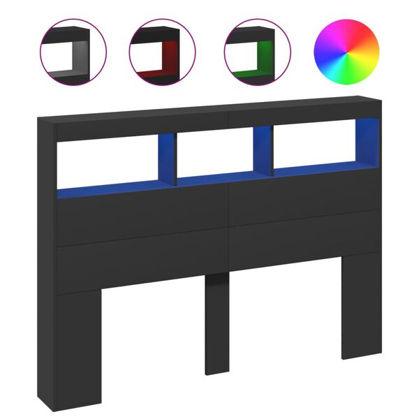 vidaXL Hoofdbordkast met LED-verlichting 140x17x102 cm zwart