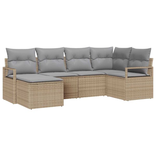 vidaXL Bankstel met kussen 6 pcs Beige en Licht Grijs poly rattan