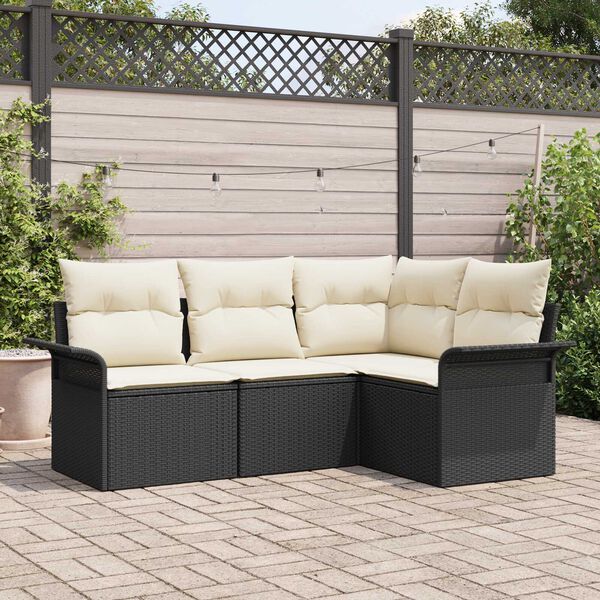 vidaXL Tuin Sofa Set met opslag 4 pcs Zwart poly rattan