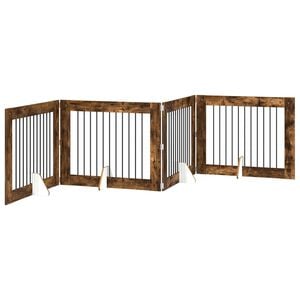 vidaXL Opvouwbaar hondenhek met standaards 4 pcs Gerookt eiken 401 cm
