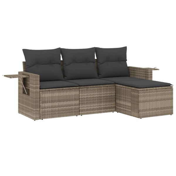 vidaXL 4-delige Loungeset met kussens poly rattan lichtgrijs