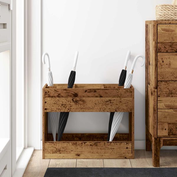 vidaXL Paraplu Standaard Oudhout 65 x 24 x 50 cm Bewerkt hout