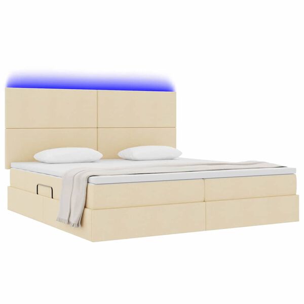 vidaXL Opbergbed met LED met matras Cr&egrave;me 200 x 200 cm Polyester