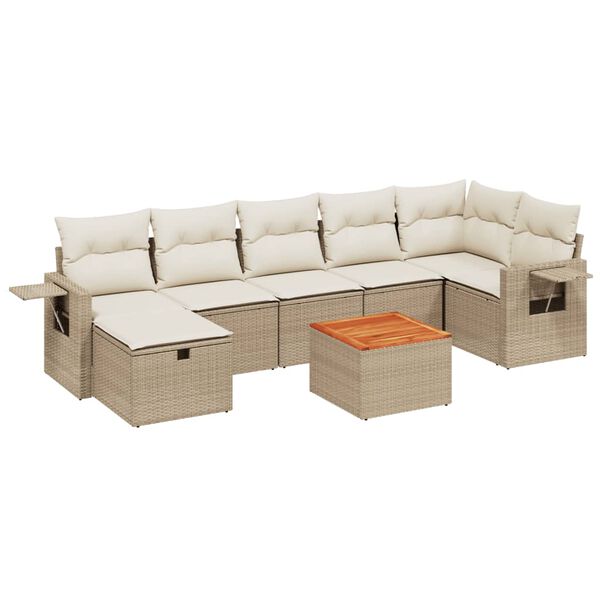 vidaXL 8-delige Loungeset met kussens poly rattan beige