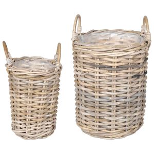 vidaXL Plantmand met opslag 2 pcs Grijs Kubu Rattan