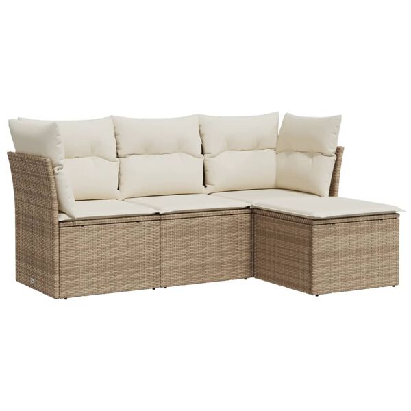 vidaXL 4-delige Loungeset met kussens poly rattan beige