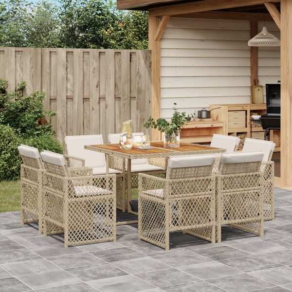 vidaXL 9-delige Tuinset met kussens poly rattan beige