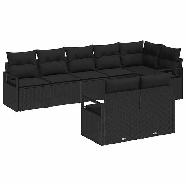 vidaXL Tuinbankenset met kussen met opslag 8 pcs Zwart poly rattan