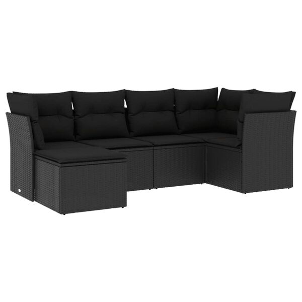 vidaXL 6-delige Loungeset met kussens poly rattan zwart