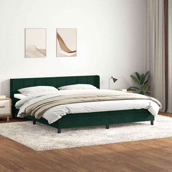 vidaXL Boxspring met matras fluweel donkergroen 180x220 cm