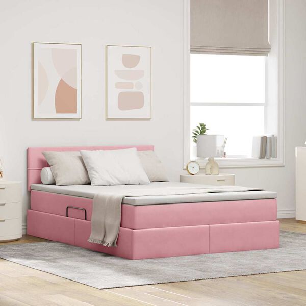 vidaXL Opslag bed met matras met hoofdeinde Roze 140 x 200 cm Fluweel